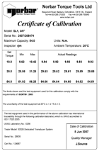 Norbar Traceable Calibration Certificate